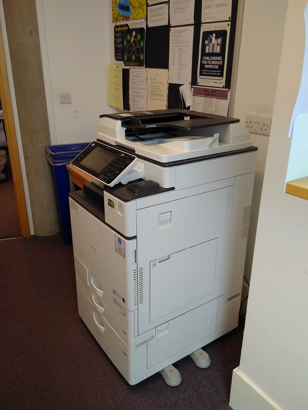 Multi-functional device at Divinity Faculty Library, University of Cambridge, UK. Current members of the University can print, scan and photocopy here.