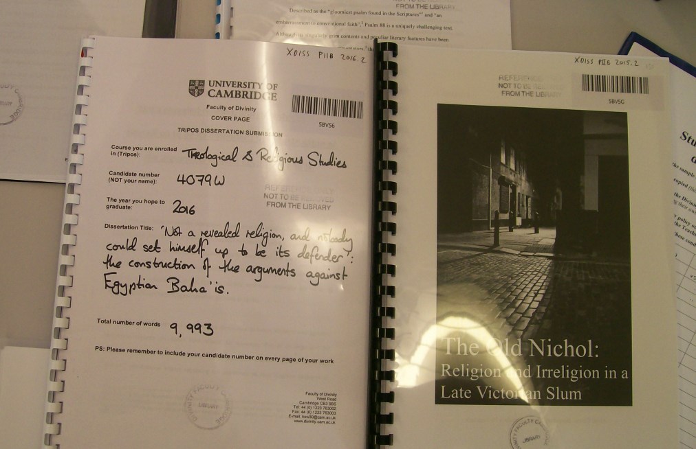 Two dissertations, from a selection of submitted work at Divinity