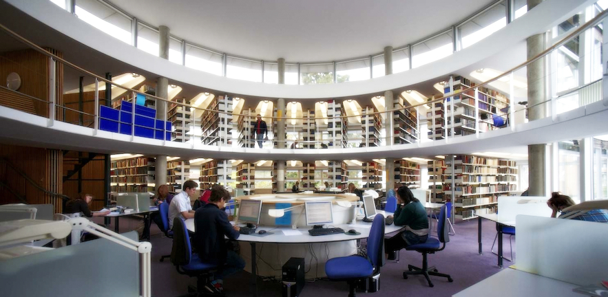 building interior, library, student